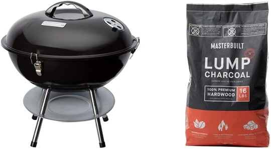 CCG-216 Portable Charcoal Grill, 16", Black & Masterbuilt MB20091621 Lump Charcoal 16 Pound, Black